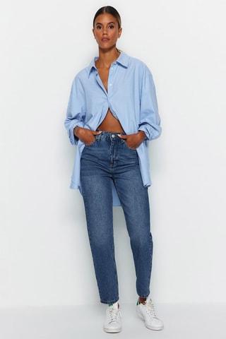 Jean mom taille haute Bleu
