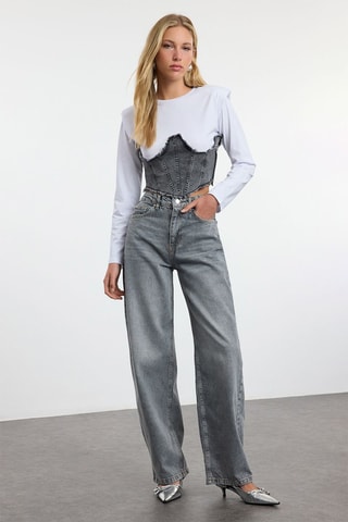Vaquero de tiro alto regular fit - Gris