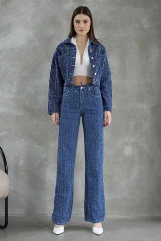 Vaquero wide leg de tiro alto - Azul