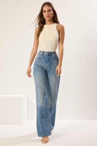 Vaquero wide leg de tiro alto - Azul