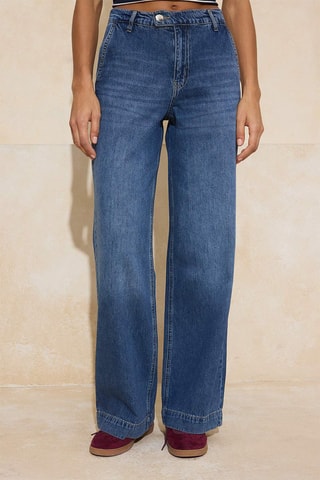 Vaquero wide leg de tiro alto - Azul oscuro