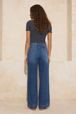 Vaquero wide leg de tiro alto - Azul oscuro