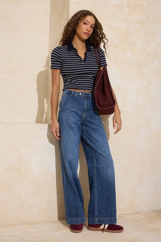 Vaquero wide leg de tiro alto - Azul oscuro