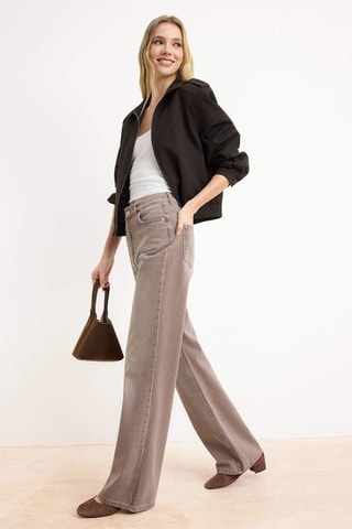 Vaquero wide leg de tiro alto - Marrón