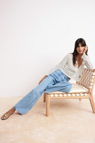 Vaquero wide leg de tiro alto - Celeste