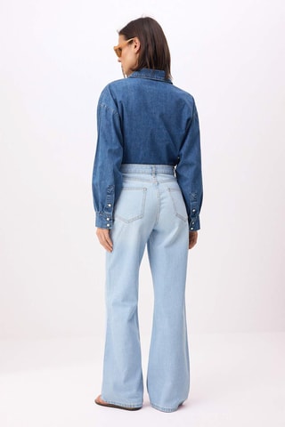Vaquero wide leg de tiro alto - Celeste