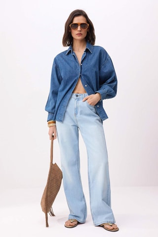 Vaquero wide leg de tiro alto - Celeste