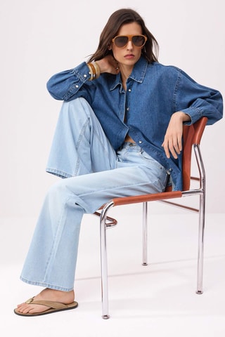 Vaquero wide leg de tiro alto - Celeste