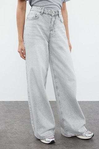 Vaquero wide leg de tiro alto - Gris claro