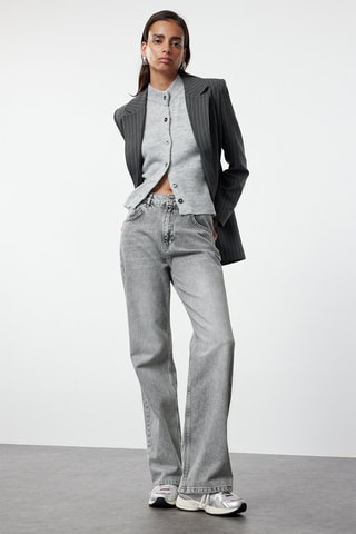 Vaquero wide leg de tiro alto - Gris claro