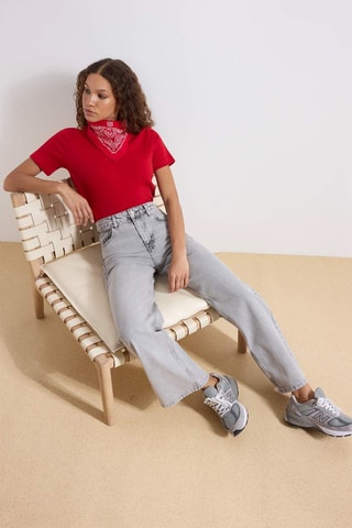 Vaquero wide leg de tiro alto - Gris claro