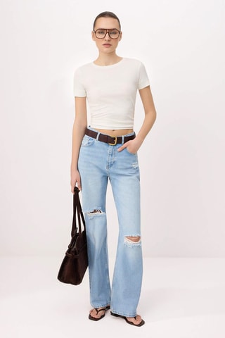Vaquero wide leg de tiro alto - Celeste