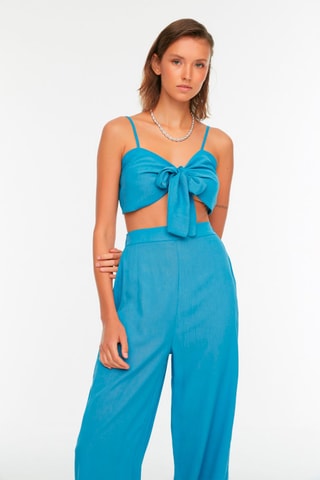 Crop top y pantalón palazzo de tiro alto - Índigo