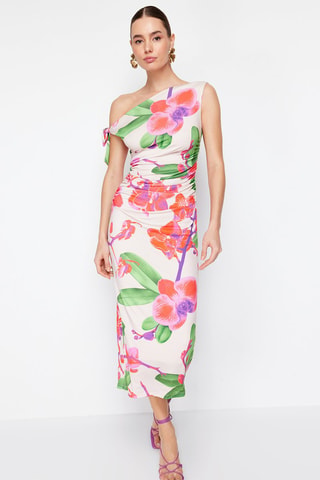 Vestido midi - Blanco y verde