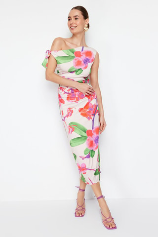 Vestido midi - Blanco y verde