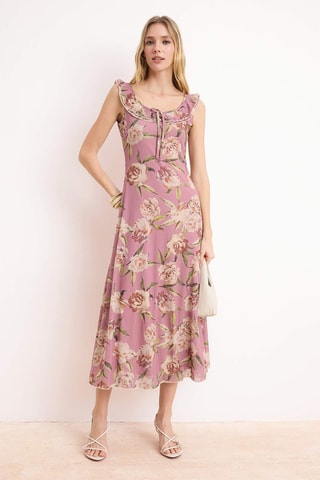 Vestido midi - Rosa y verde claro