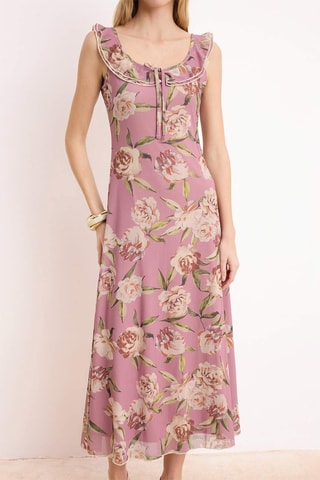 Vestido midi - Rosa y verde claro