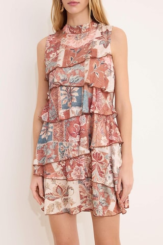 Vestido avolantado - Marrón y crudo