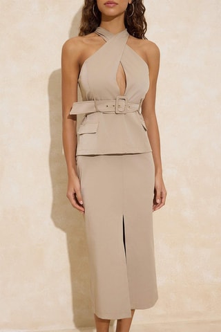 Vestido efecto doble prenda - Beige