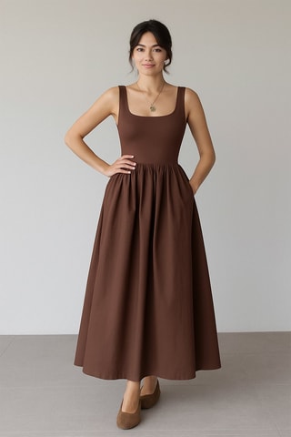 Vestido evasé - Marrón