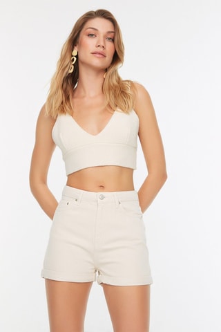Short vaquero de tiro alto - Beige