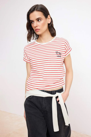 Camiseta regular fit - Rojo y crudo