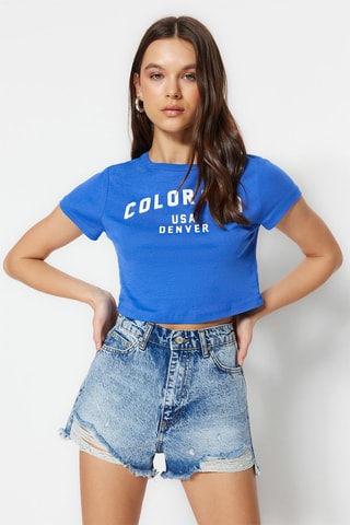 Short vaquero de tiro alto - Azul
