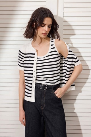Camiseta de tirantes y cárdigan - Crudo y negro