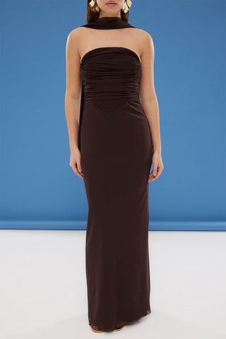 Vestido bustier y fular - Marrón