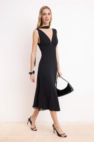 Fular y vestido midi - Negro