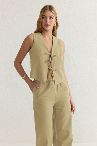 Chaleco y pantalón wide leg de tiro alto - Amarillo