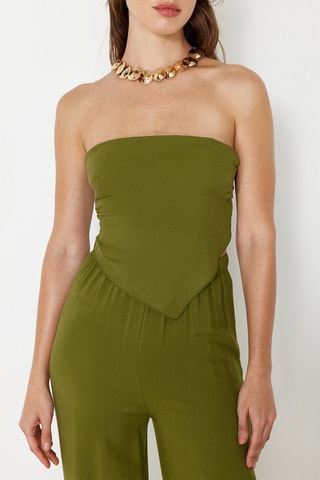 Crop top bustier y pantalón de tiro alto - Caqui