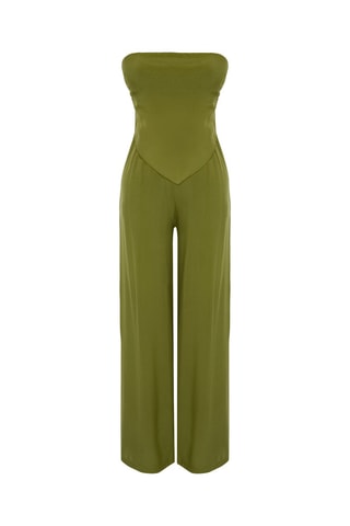 Crop top bustier y pantalón de tiro alto - Caqui
