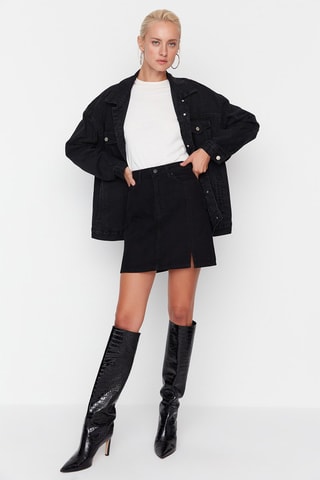 Falda recta vaquera de talle alto - Negro