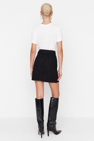 Falda recta vaquera de talle alto - Negro
