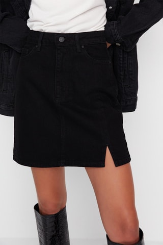 Falda recta vaquera de talle alto - Negro
