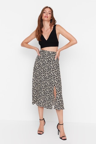 Falda midi de talle alto - Negro