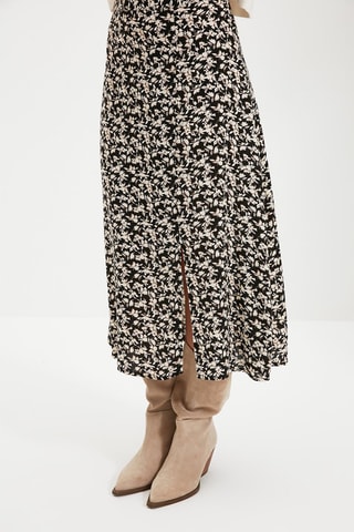 Falda midi de talle alto - Negro