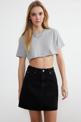 Falda recta vaquera - Negro