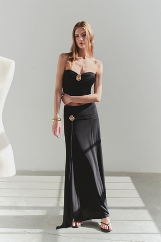 Falda larga de talle alto - Negro