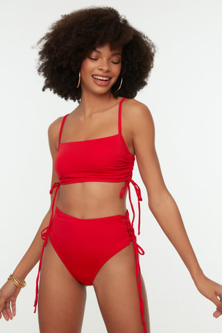 Braga de bikini de talle alto - Rojo