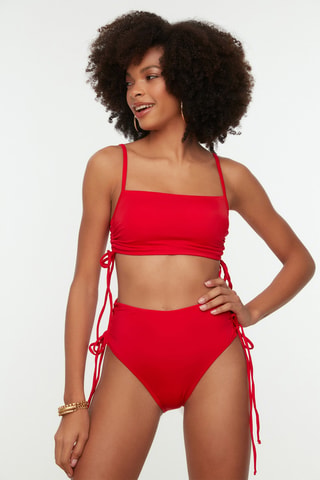 Braga de bikini de talle alto - Rojo