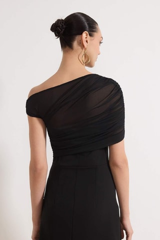 Vestido drapeado bimateria - Negro
