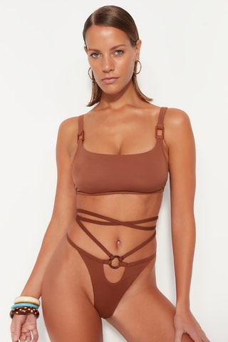 Braga de bikini de talle alto - Marrón oscuro