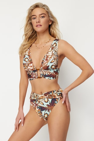 Braga de bikini de talle alto - Marrón y naranja