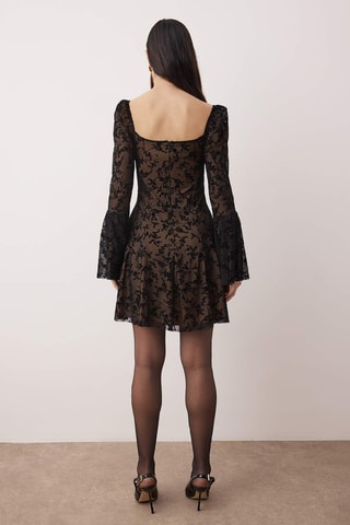 Vestido evasé de encaje - Negro