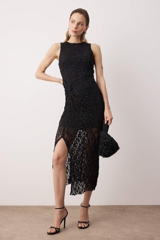 Vestido midi de encaje - Negro
