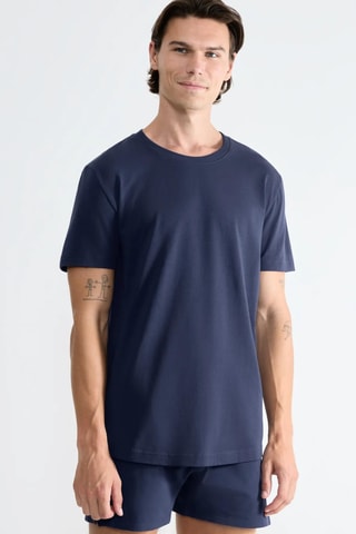 T-shirt regular em algodão biológico - Azul-marinho