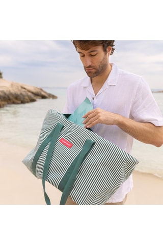Mala shopper de praia - Branco e verde
