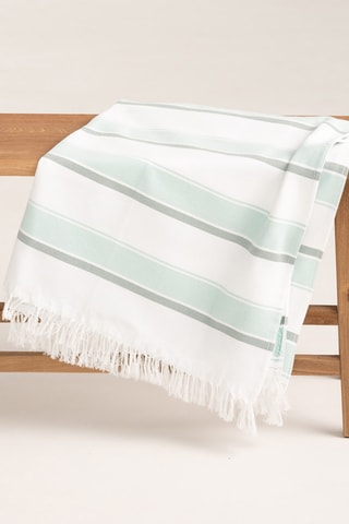 Toalha fouta de praia Bordamar - Verde-água e branco - 190 x 180 cm - Verde-água